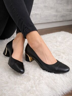 Nine West Leather Black Heels with Gold Detail